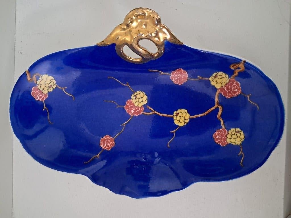 Antieke ovale, kobaltblauwe schaal van Bernardaud & Co., Ophalen