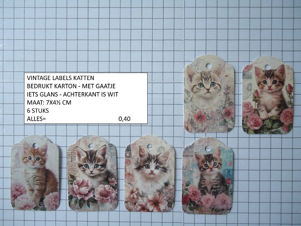 vintage labels katten set 6 stuks ( alleen verzenden, Ophalen, Nieuw, Versiering of Embellishment, Overige merken