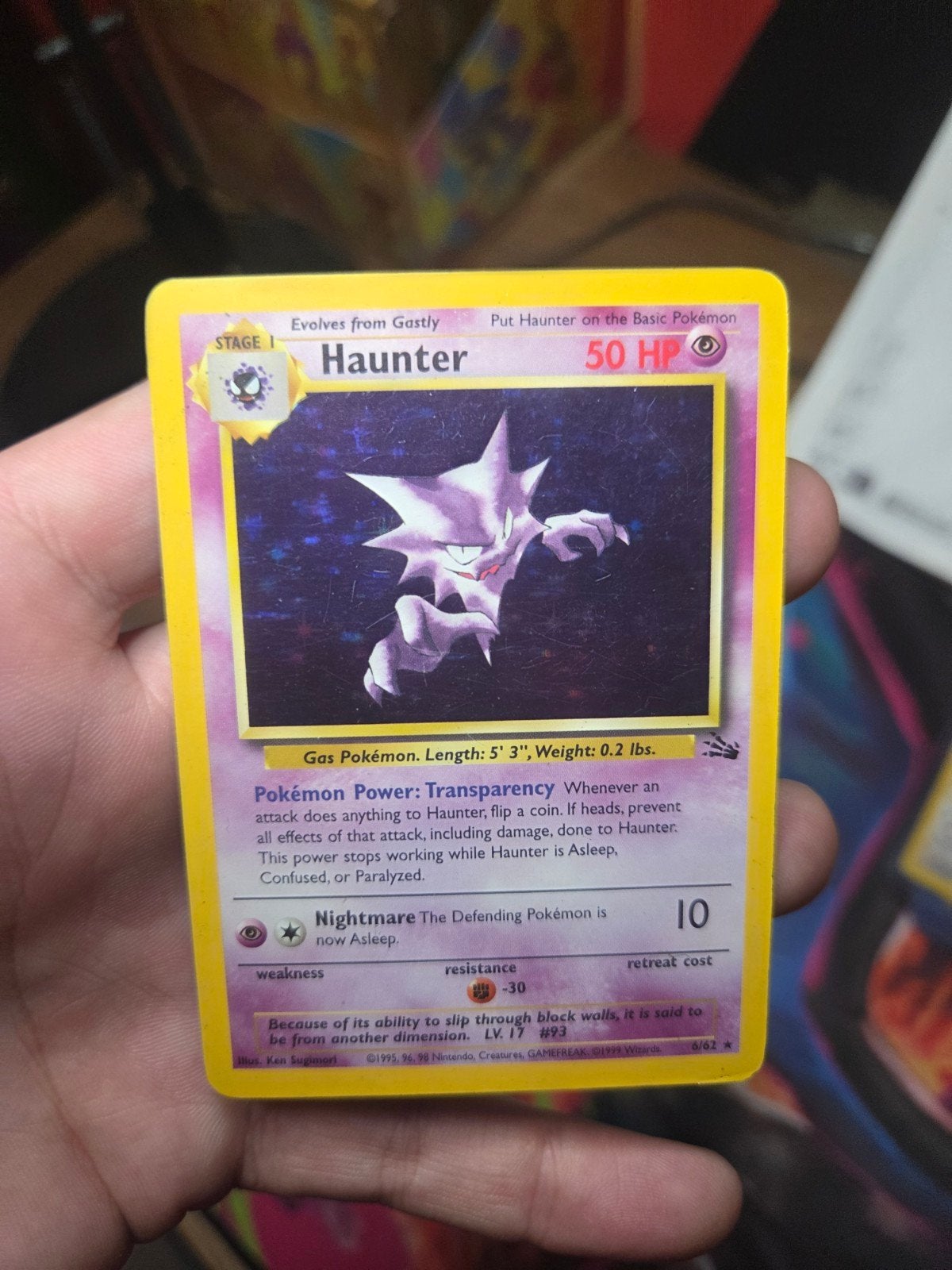 Haunter Holo 6/62 Fossil 1999 Wotc era Vintage, Ophalen of Verzenden, Zo goed als nieuw, Losse kaart, Foil