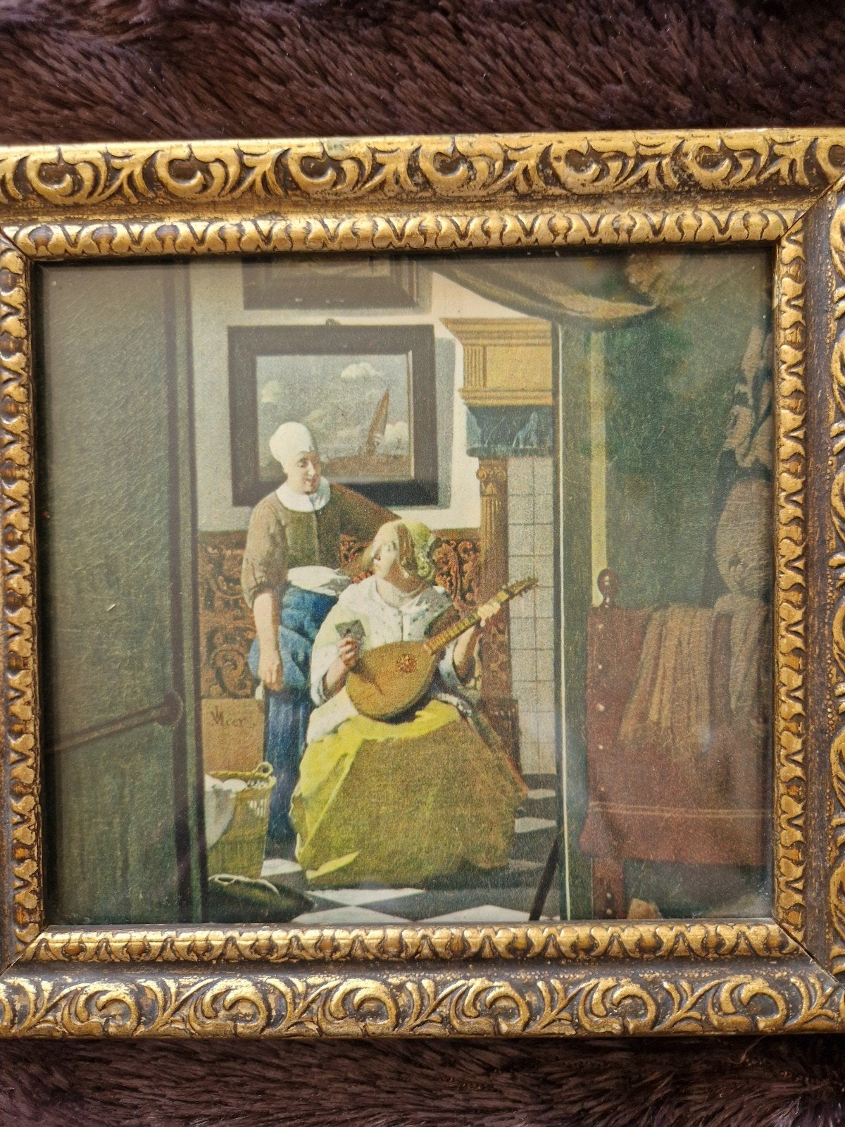 Klassiek schilderij: Dame met luit en dienstmeisje, Antiek en Kunst, Kunst | Schilderijen | Klassiek, Ophalen, Portret of Personen