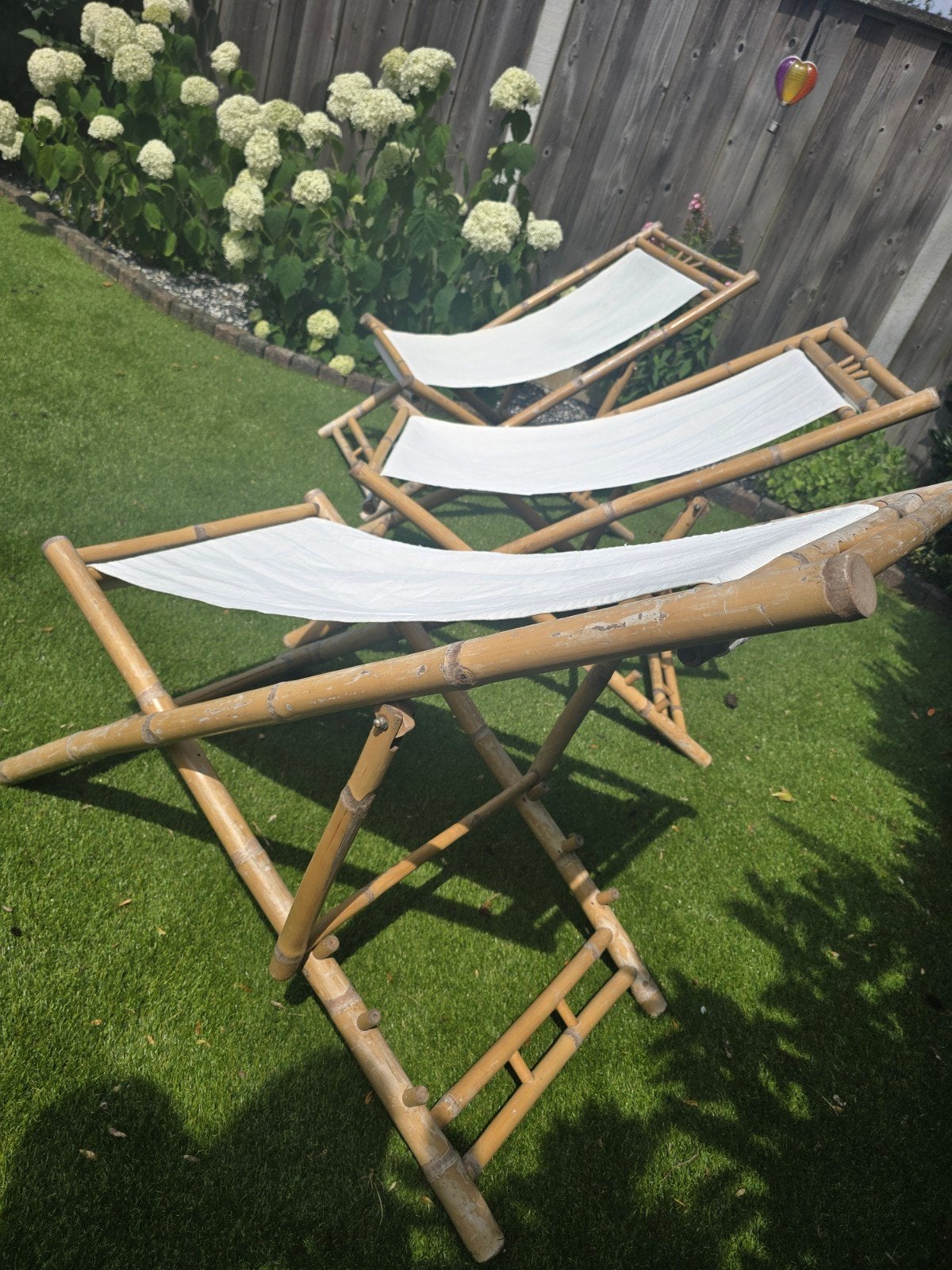 3 te leuke bamboe chill tuinstoelen, Ophalen, Zo goed als nieuw