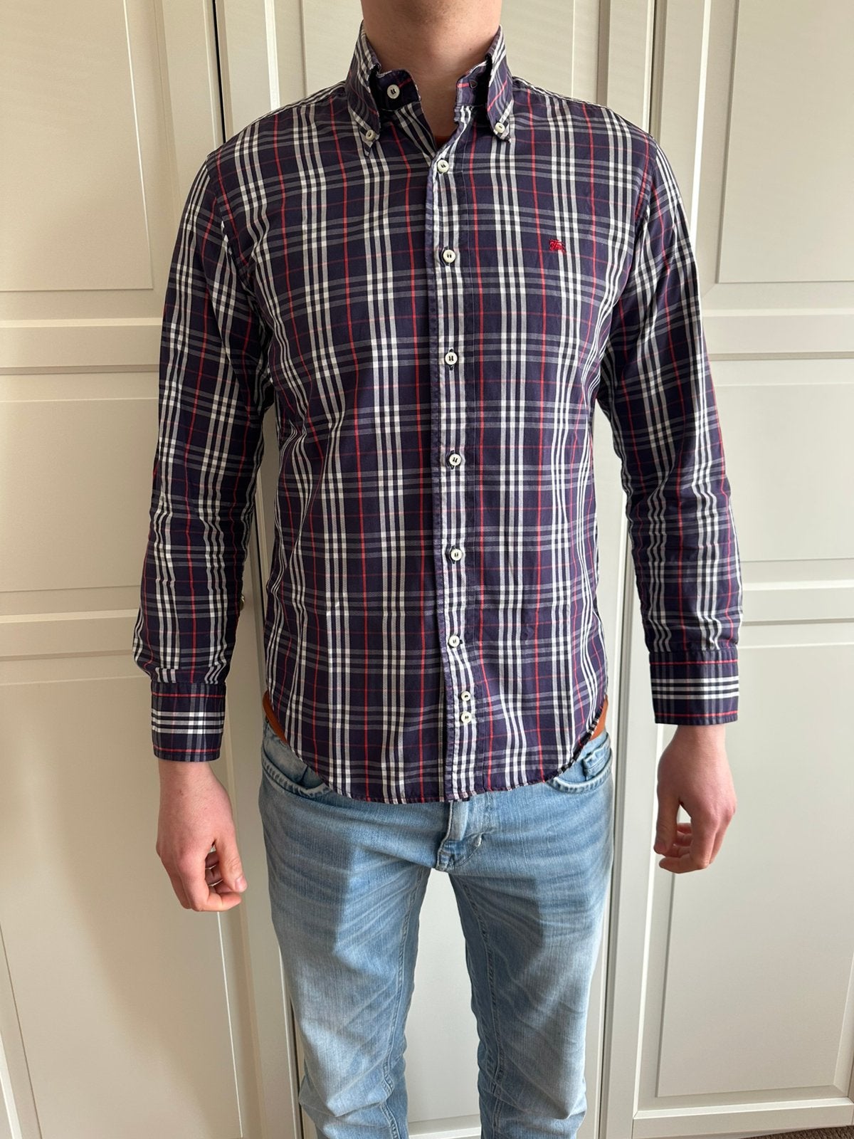 Burberry overhemd classic fit original maat 40, Kleding | Heren, Ophalen of Verzenden, Zo goed als nieuw, Blauw