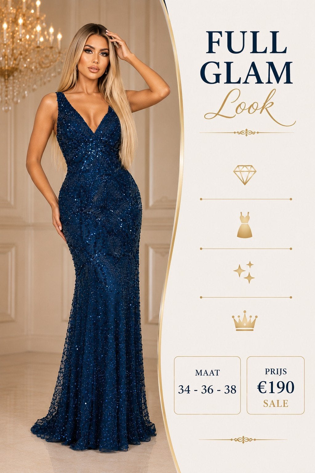 Galajurk donkerblauw met pailletten, Blauw, Nieuw, Ophalen of Verzenden, Onbekend
