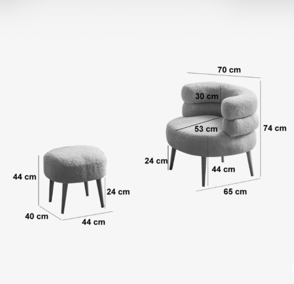 Fauteuil & Poef Set - Scandinavisch Design - Beige, Ophalen, Gebruikt, Twee
