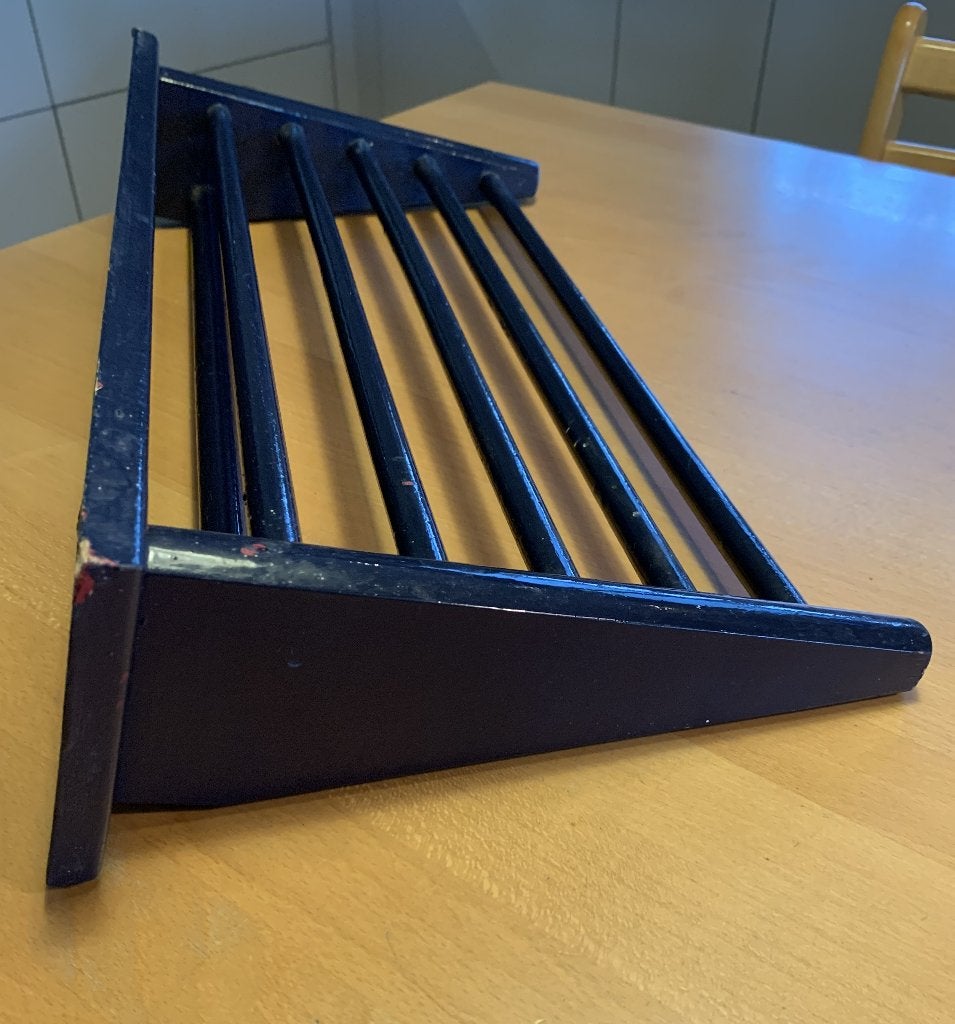 Bruynzeel pannenrek Piet Zwart, rek br. 57 cm, blauw geverfd, Ophalen of Verzenden, Gebruikt, Hout, Blauw