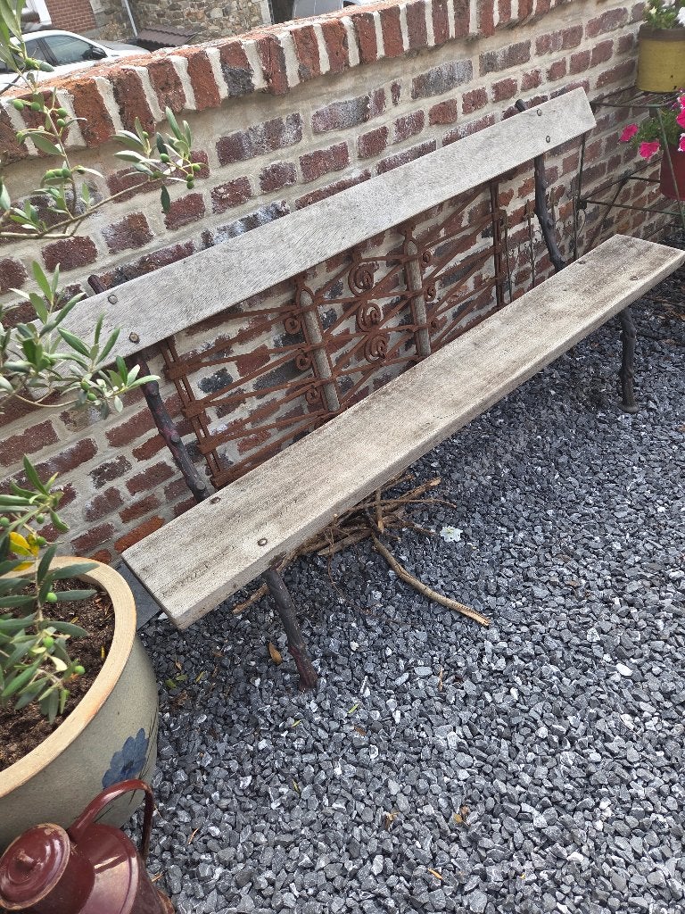 Franse tuinbank met origineel faux bois-frame, Ophalen