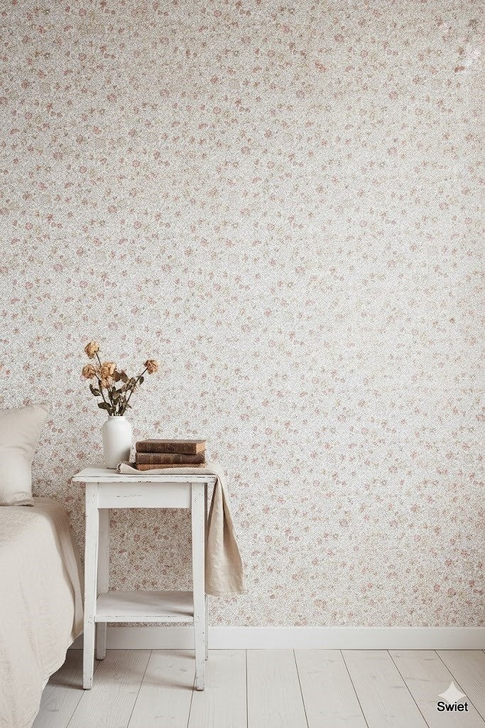 14248 vintage bloemen behang subtiel dusty pink swiet, Huis en Inrichting, Stoffering | Behang, Verzenden, Beige