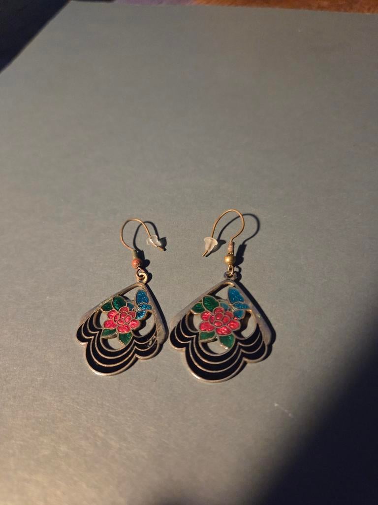 oude cloisonne oorbellen, Overige materialen, Verzenden, Goud, Hangers