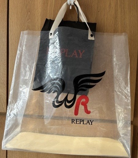 Replay grote plastic transparante shopper - zgan, Ophalen of Verzenden, Zo goed als nieuw, Reclamebord
