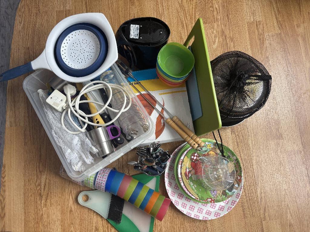 Kampeer keuken spulletjes + opblaasbare stoel, Ophalen, Gebruikt