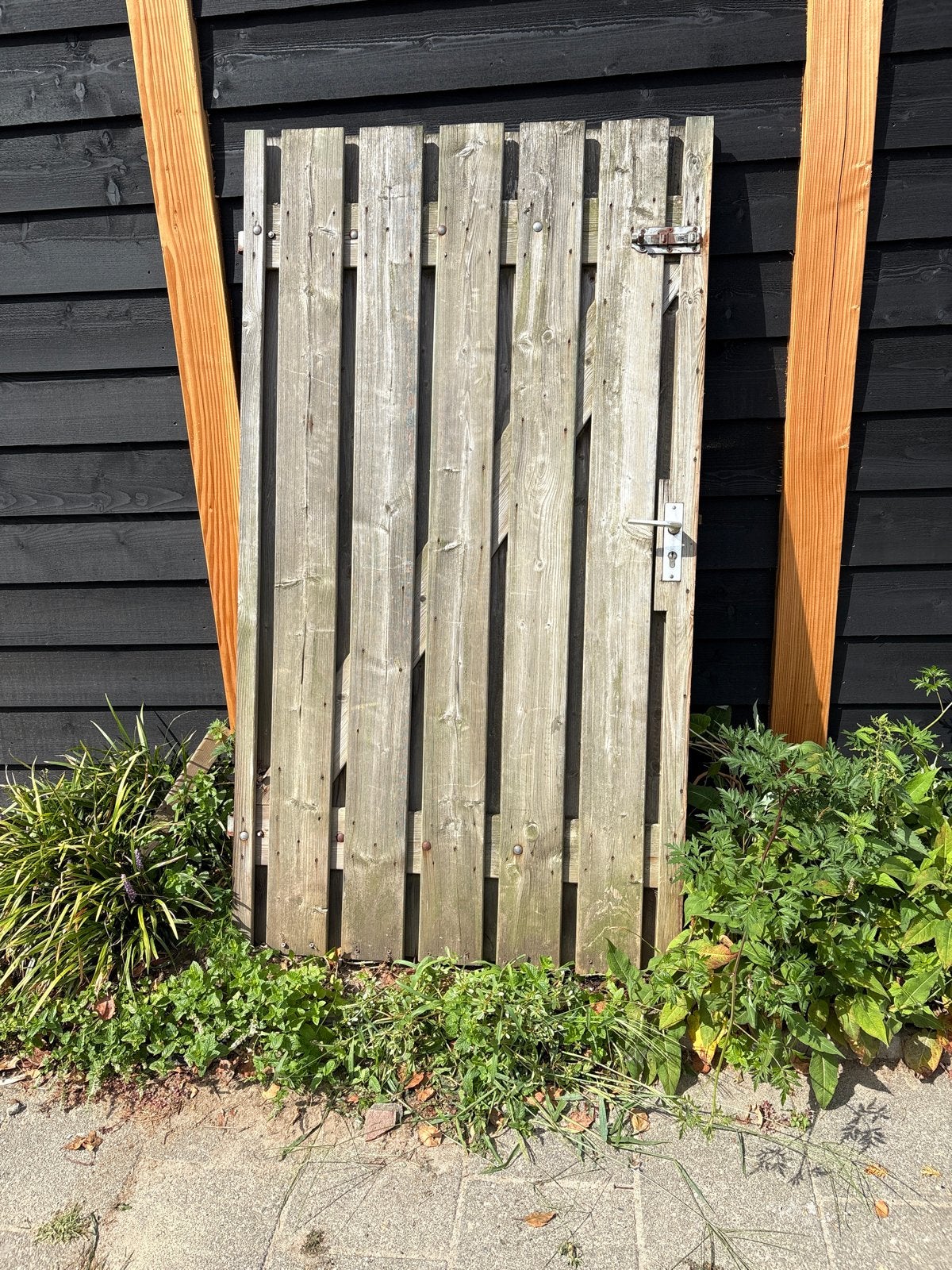Houten looppoort met beslag, Tuin en Terras, Gebruikt, 100 tot 150 cm, Ophalen of Verzenden, Looppoort