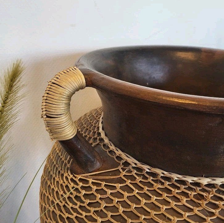 Lombok vloervaas Amphora, 98cm hoog handgemaakt centerpiece, Ophalen, 98 cm, Meerkleurig, Natuurlijk materiaal