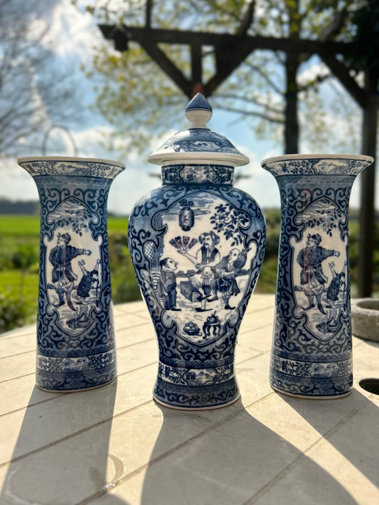 Prachtig Delfts Blauw Vazen Set - Handgeschilderd, Ophalen of Verzenden