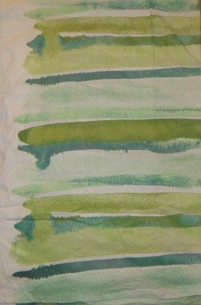 Vintage lap stof wit met groen gevlekte banen, Ophalen of Verzenden, Zo goed als nieuw, 30 tot 120 cm, Katoen