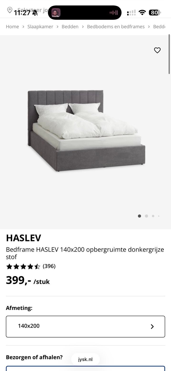 Jysk HASLVES Bedframe + Lattenbodem, Huis en Inrichting, Ophalen, Tweepersoons, 140 cm, Zo goed als nieuw