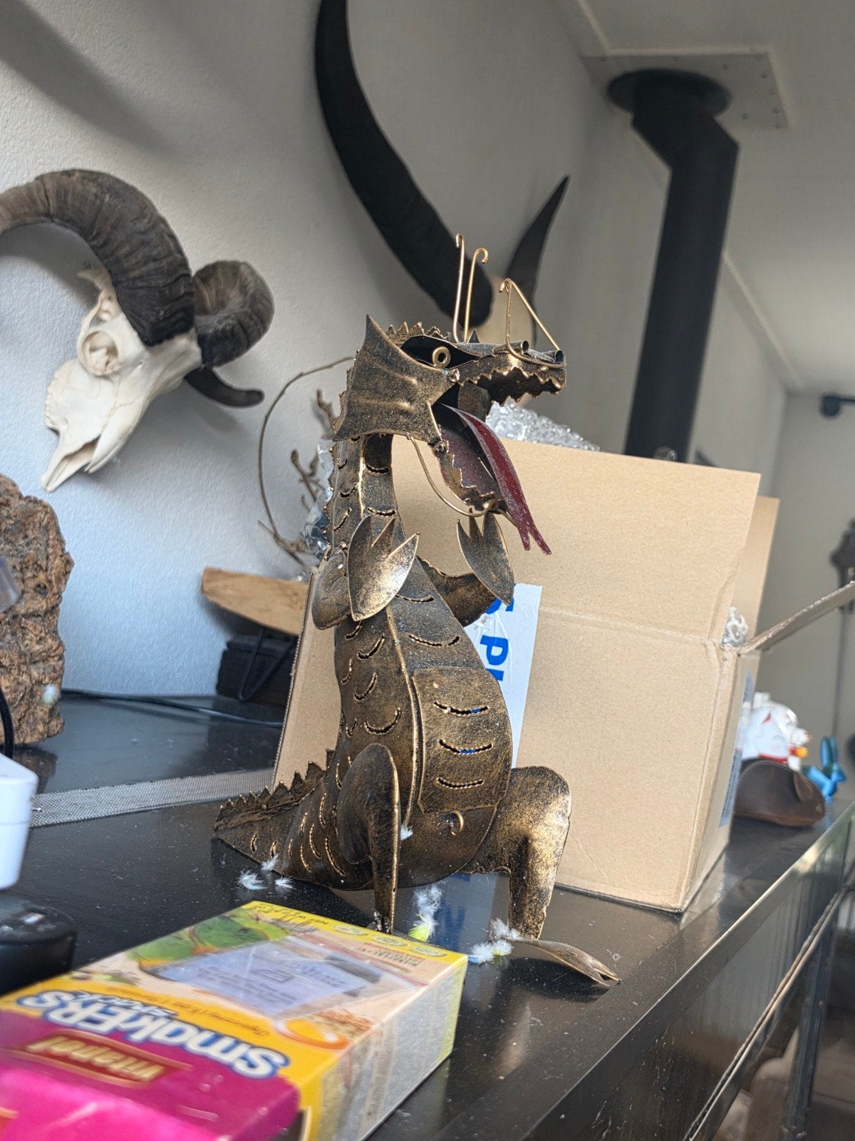 Decoratieve metalen draak beeldje, Overige stijlen, Ophalen of Verzenden, Zo goed als nieuw, Goud