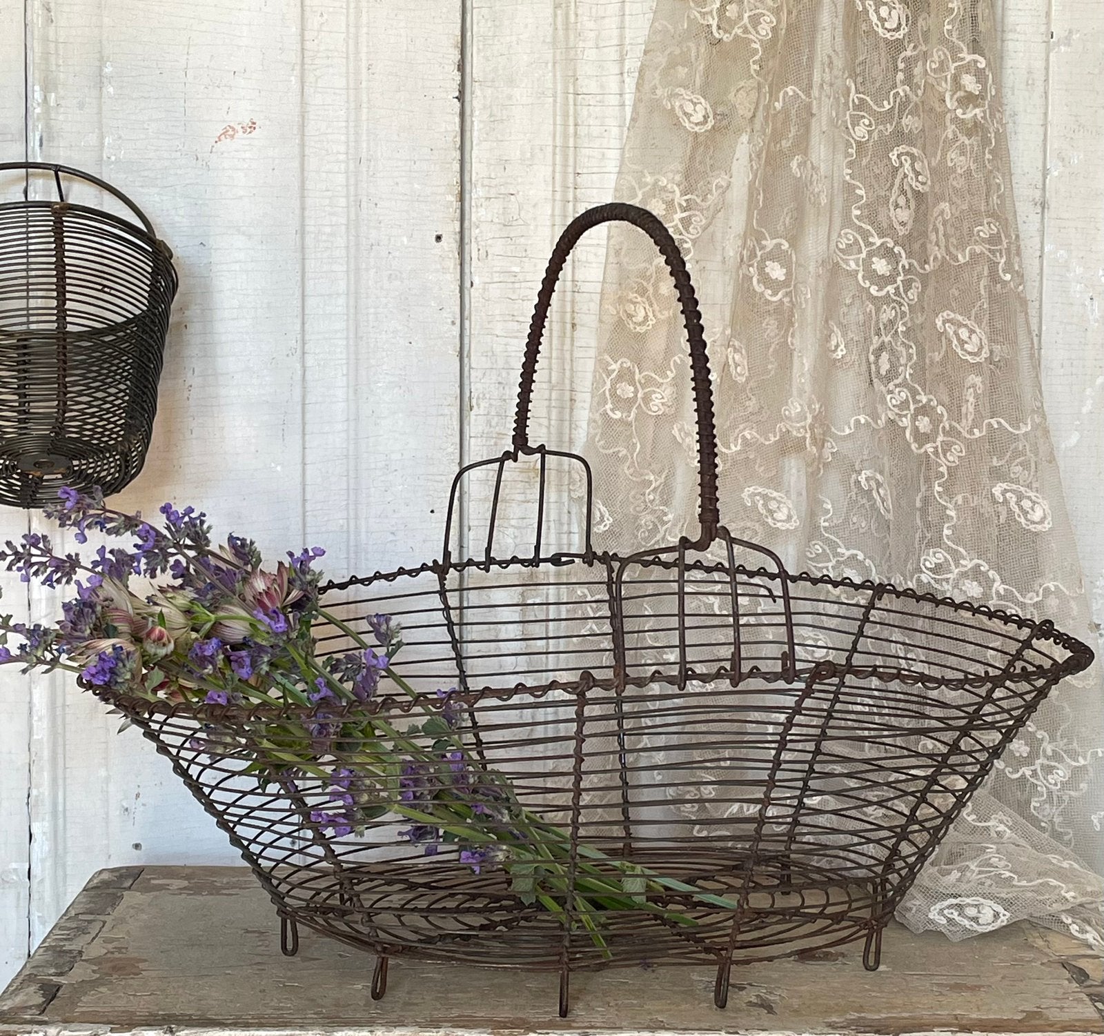 Brocante oud Frans draad mandje / plukmandje, Ophalen of Verzenden