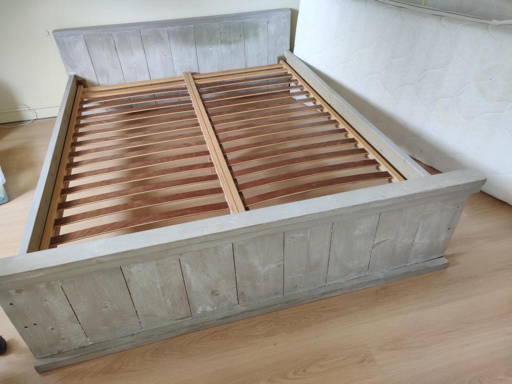 Steigerhouten bed, Ophalen, Gebruikt, Steigerhout, Tweepersoons