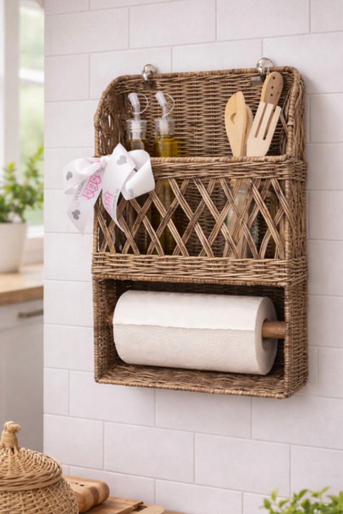 Riviera Maison Rattan Kitchen Organizer Keukenrolhouder, Overige typen, Ophalen of Verzenden, Zo goed als nieuw, Overige materialen