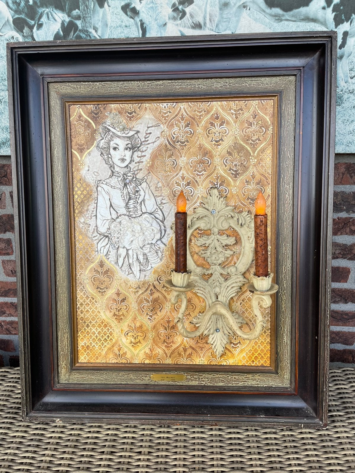 Vintage wanddecoratie met verlichting –handgemaakt kunstwerk, Ophalen, Zo goed als nieuw