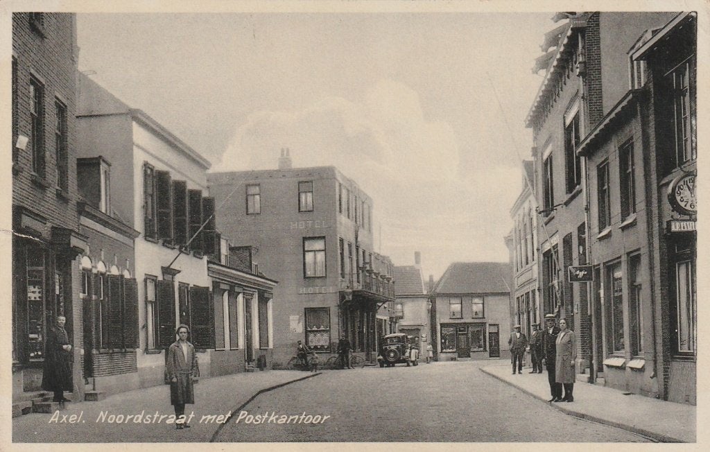 AXEL Noordstraat met Postkantoor Hotel en Automobiel 1938, Verzenden, 1920 tot 1940, Gelopen, Zeeland