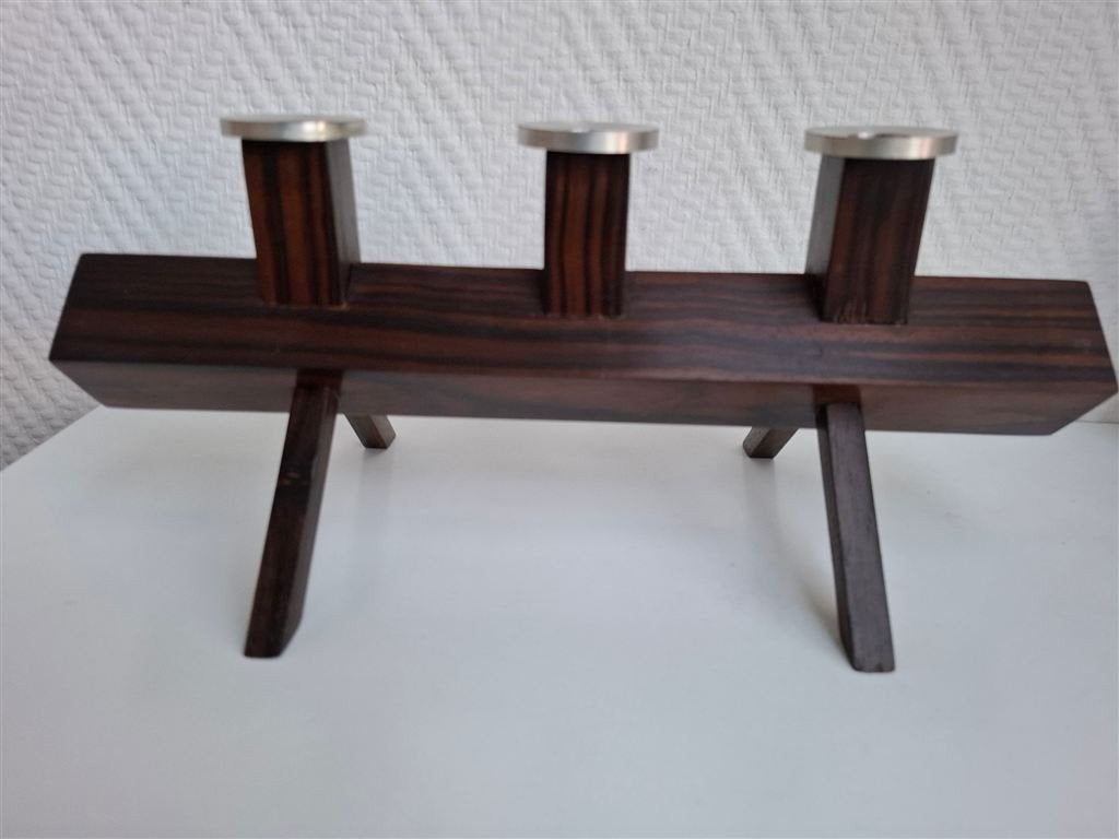 Deens disign kandelaar, jaren 60, hout en metaal, Antiek en Kunst, Ophalen of Verzenden, Koper of Brons