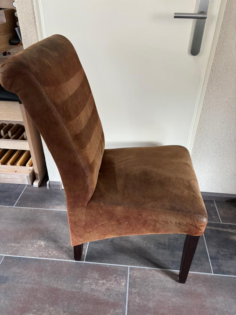 Bruine eetkamerstoel van leer, Gebruikt, Bruin, Leer, Ophalen of Verzenden