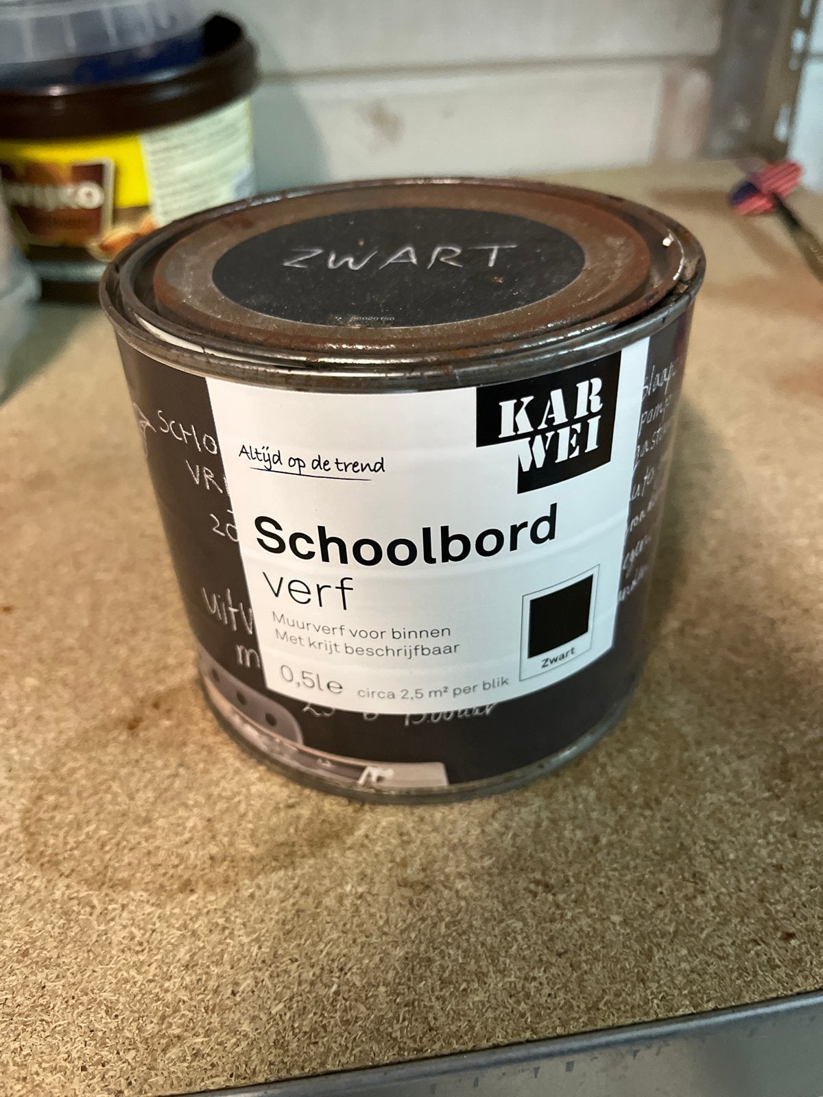 Karwei Schoolbordverf Zwart 0.5L - half vol, Doe-het-zelf en Verbouw, Verf, Beits en Lak, Ophalen, Zwart, Nieuw, Verf