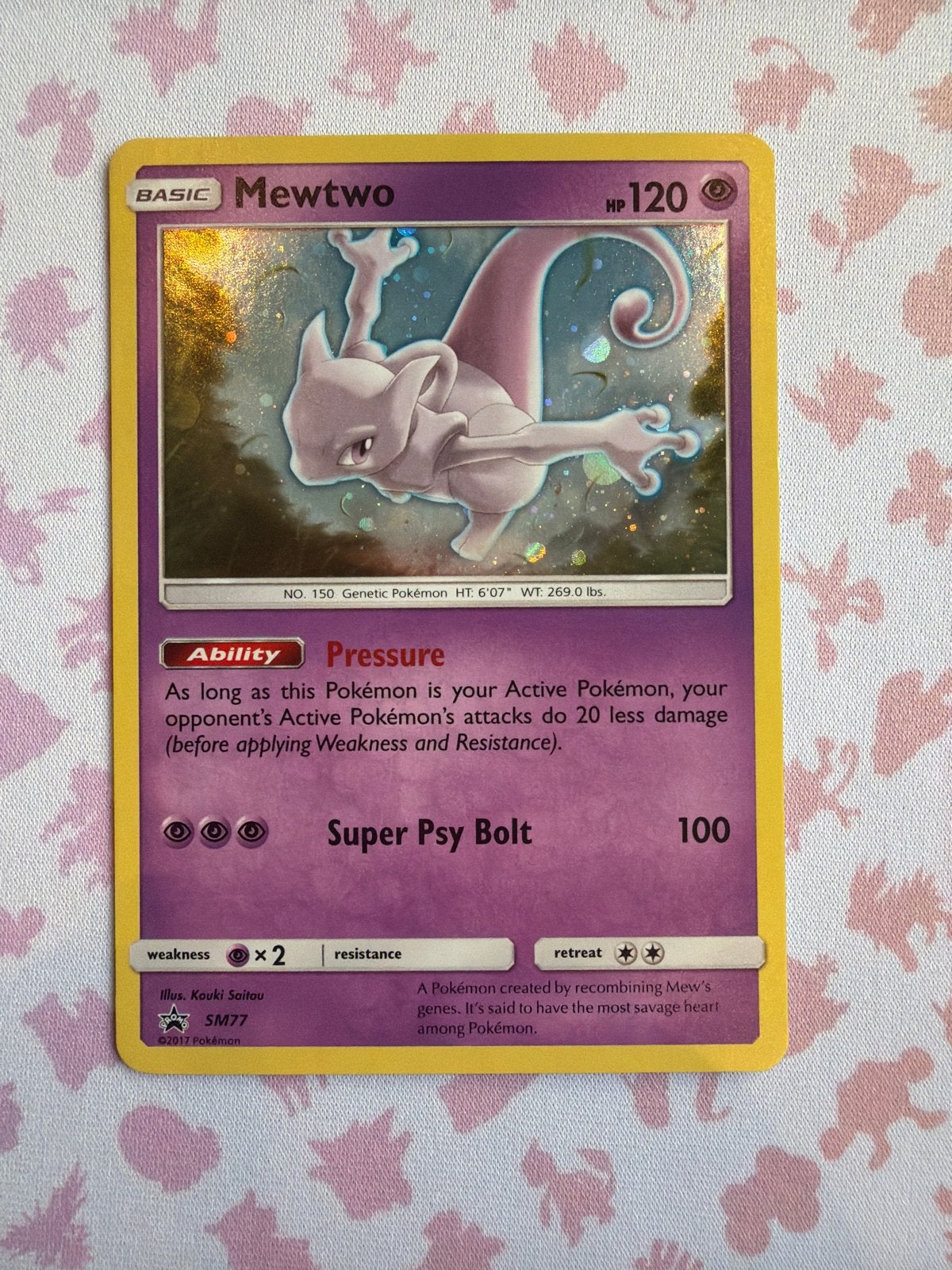 Mewtwo Pokémon Kaart SM77 Promo Holo, Ophalen of Verzenden, Zo goed als nieuw, Losse kaart, Foil