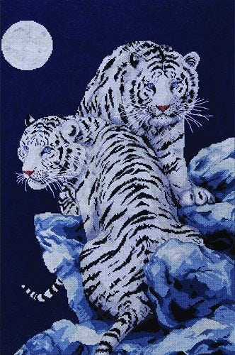 Borduurpakket Moonlit Tigers marti, Hobby en Vrije tijd, Ophalen of Verzenden, Nieuw, Handborduren, Borduurpakket