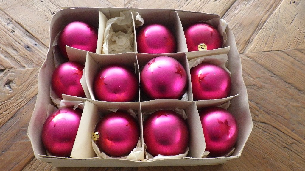 mooie oude hardroze kerstballen, Ophalen of Verzenden, Gebruikt