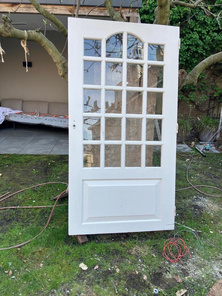 Witte Binnendeur met Glaspanelen en Boog, Doe-het-zelf en Verbouw, Deuren en Horren, Gebruikt, Binnendeur, 200 tot 215 cm, Hout