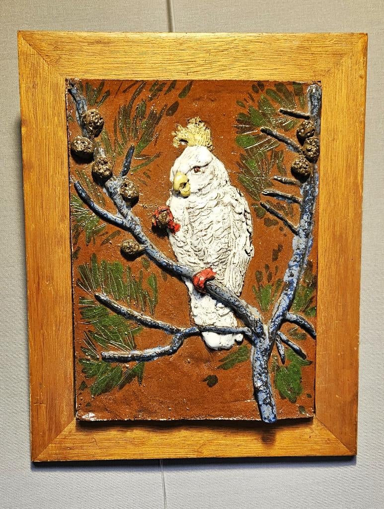 Uniek Vintage3D-Reliëfpaneel 'Geelkuifkaketoe'(ca.1940-1950), Ophalen of Verzenden