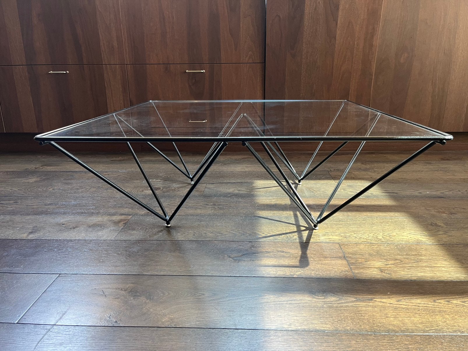 Vintage Paolo Piva Alanda salontafel, Ophalen, Gebruikt, 50 tot 100 cm, Glas