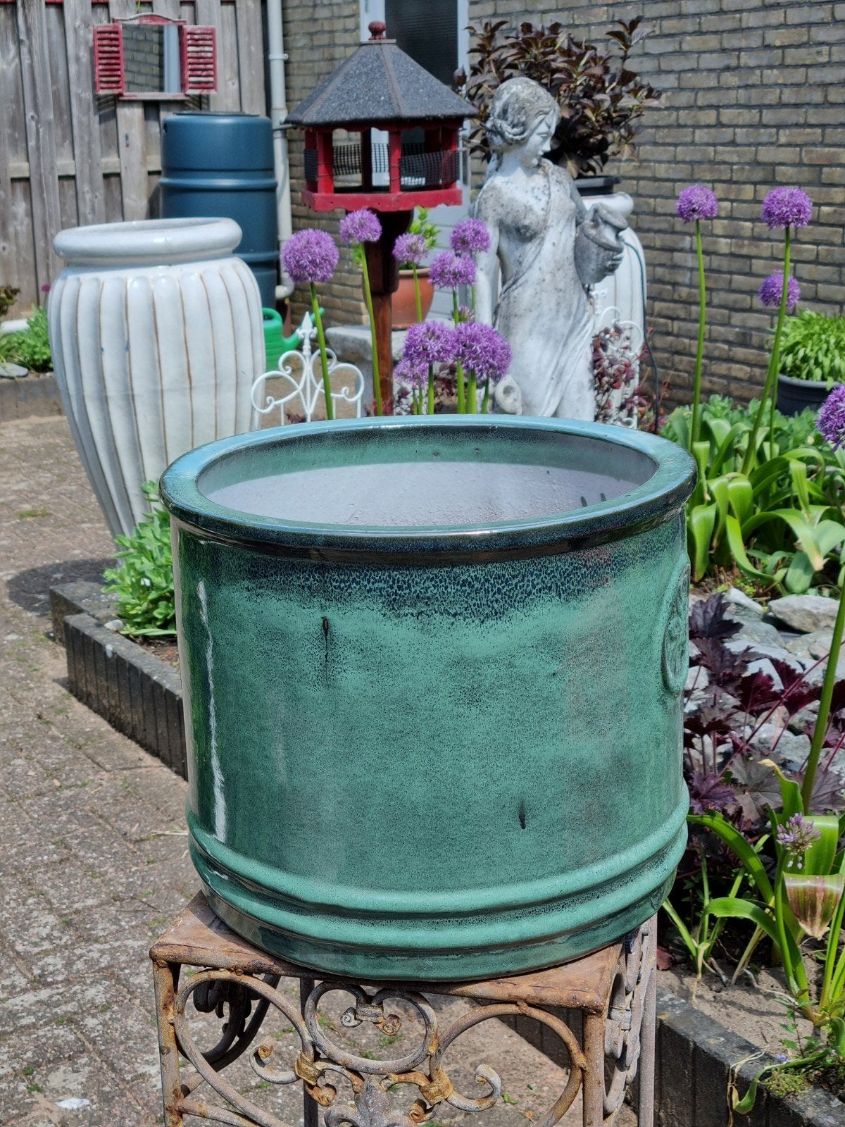 TERRAS BLOEMPOT  29/25 cm  oud groen met  🐝 motief, Tuin en Terras, Bloempotten, Rond, Nieuw, Minder dan 40 cm, Terracotta
