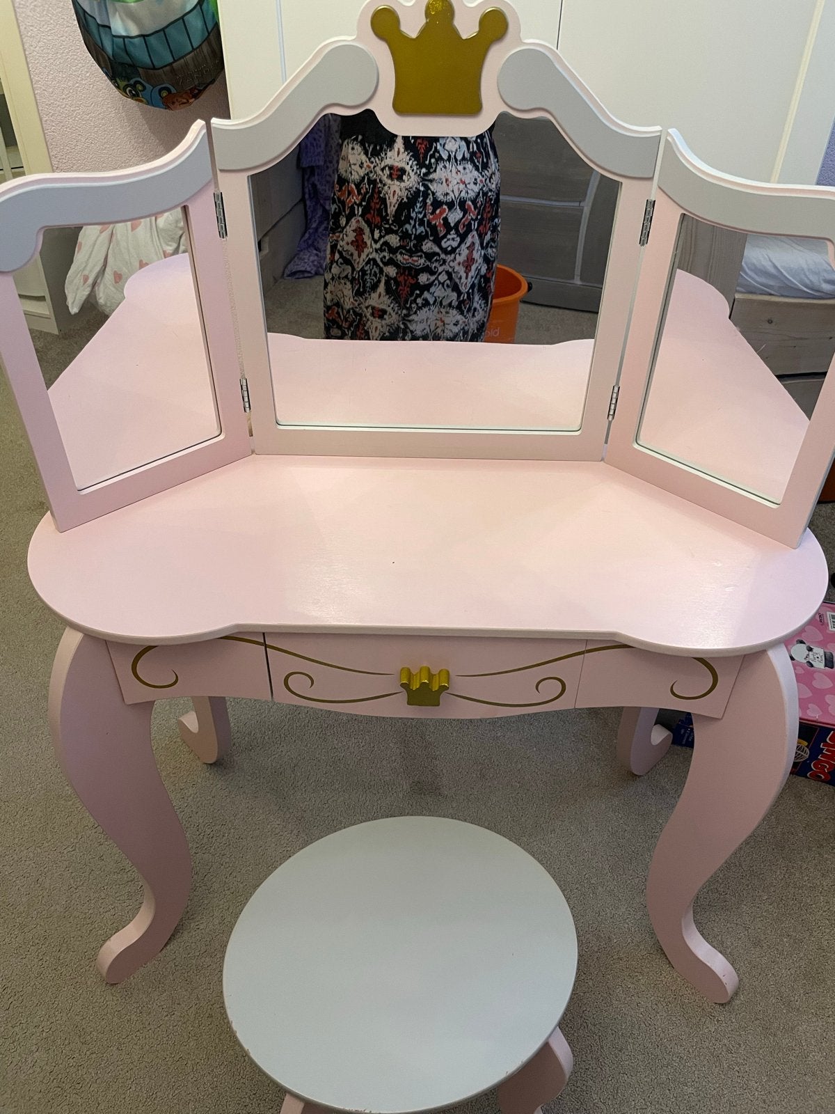 Roze kaptafel met spiegel en krukje - prinsessenstijl, Ophalen, Gebruikt, Tafel(s) en Stoel(en)