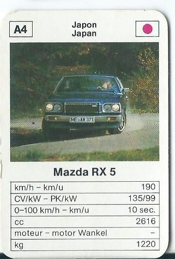 Troefkaart Maxi-mini GT Mazda RX 5 (losse kaart), Ophalen of Verzenden, Zo goed als nieuw, Auto's