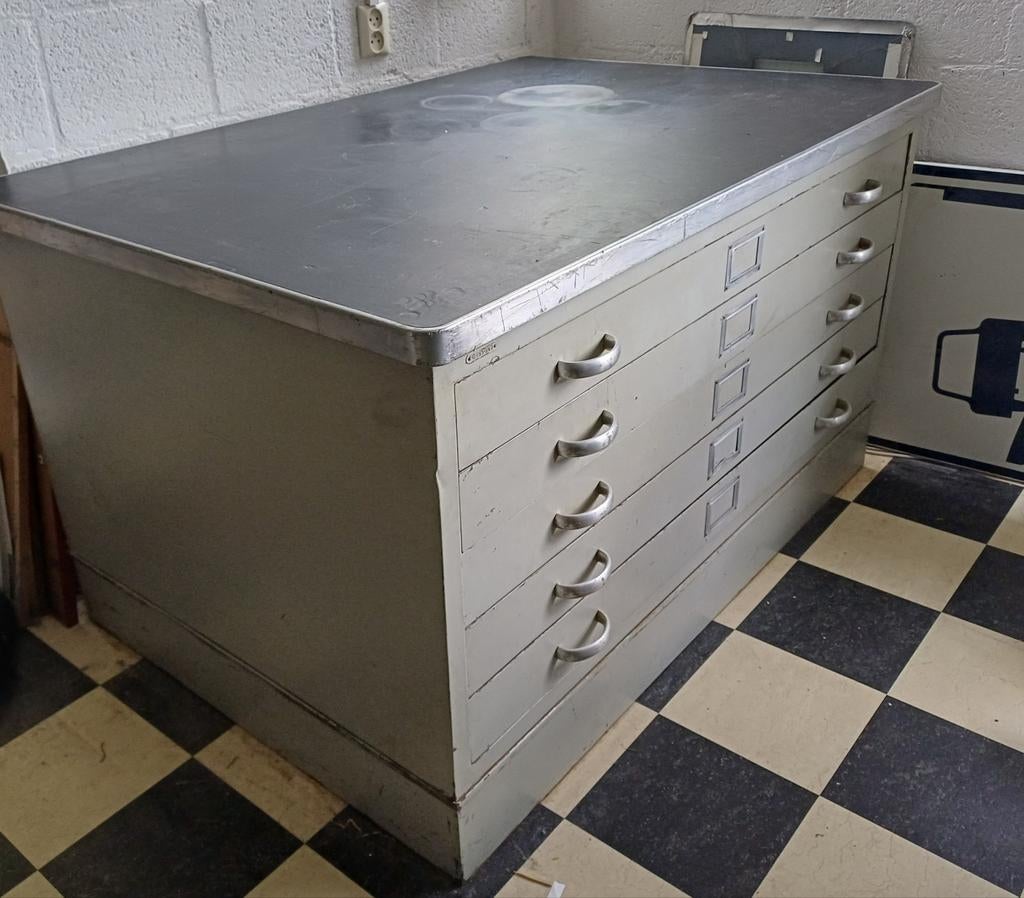 Gispen tekeninglade kast A0 met linoleumblad uniek exemplaar, Huis en Inrichting, Keuken | Complete keukens, Ophalen, Wit, Overige typen