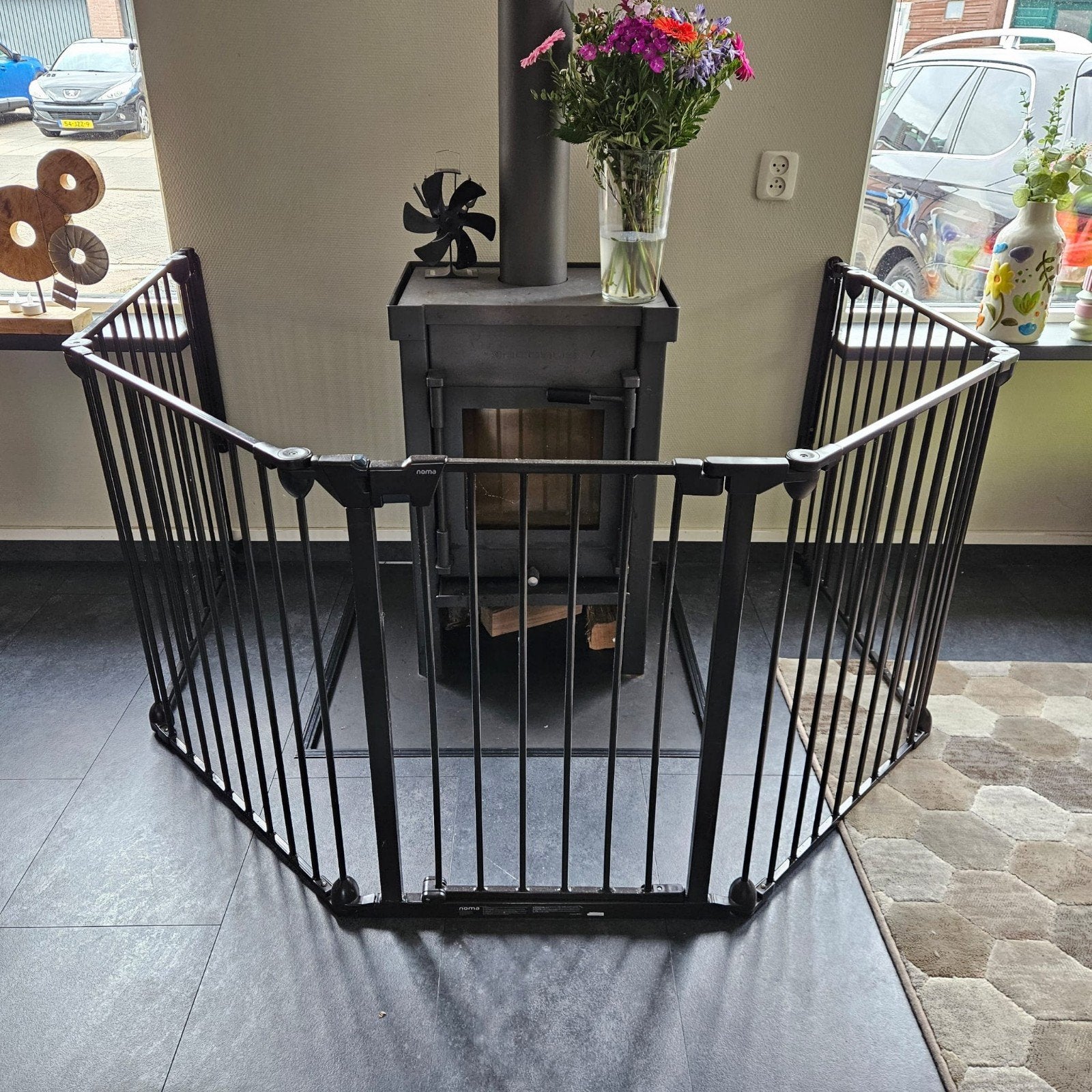 Zwart/bruin metalen veiligheidshekje voor haard/kachel, Ophalen, Gebruikt, 115 cm of meer, Metaal of IJzer