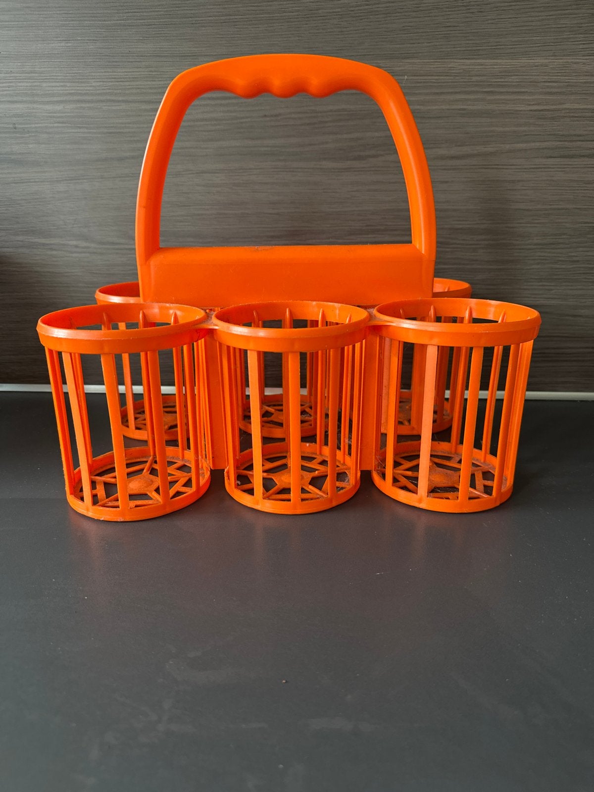 Retro Oranje flessenrek/drankdrager met handvat, Ophalen, Flessenkoeler, Gebruikt, Kunststof
