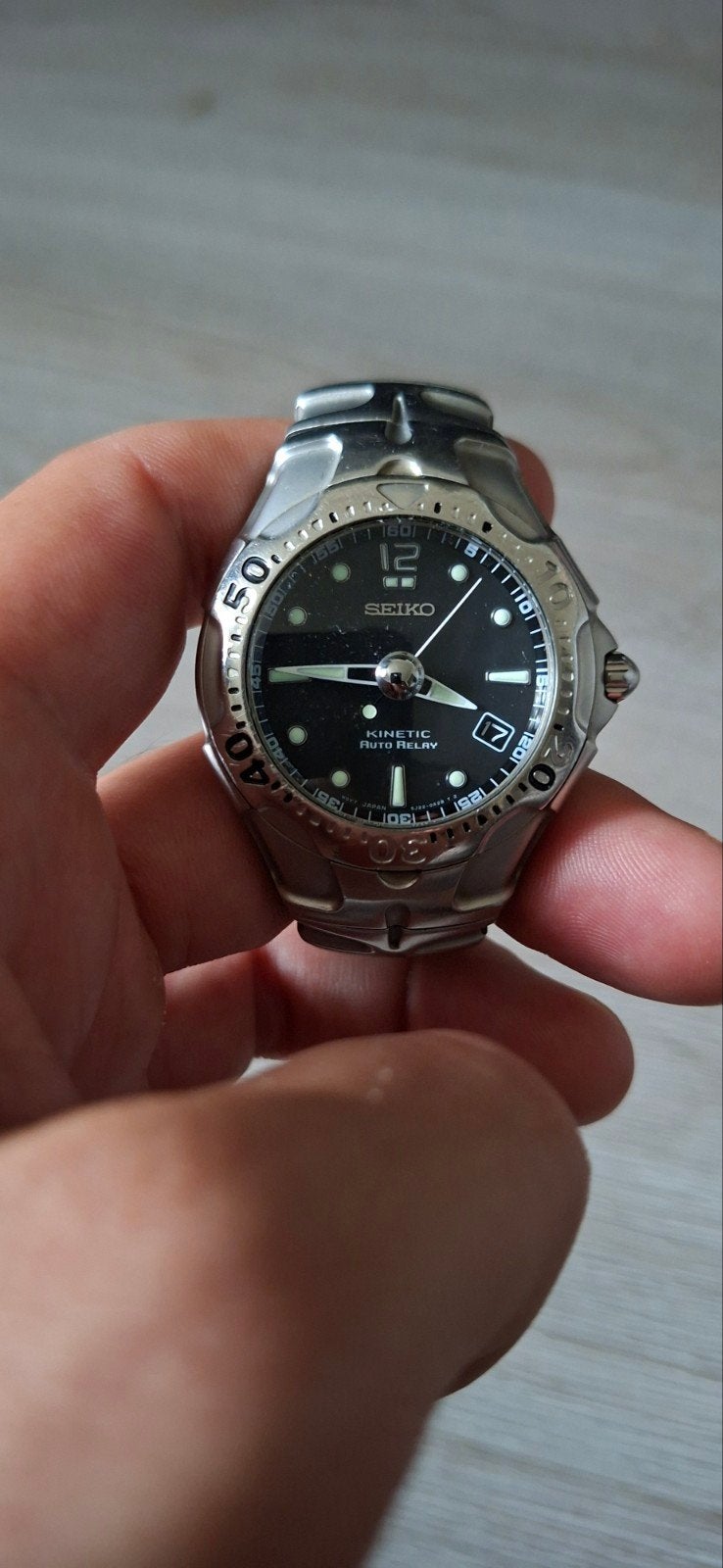 Seiko Kinetic Auto Relay Herenhorloge - Staal, Gebruikt, Staal, Polshorloge, Ophalen of Verzenden