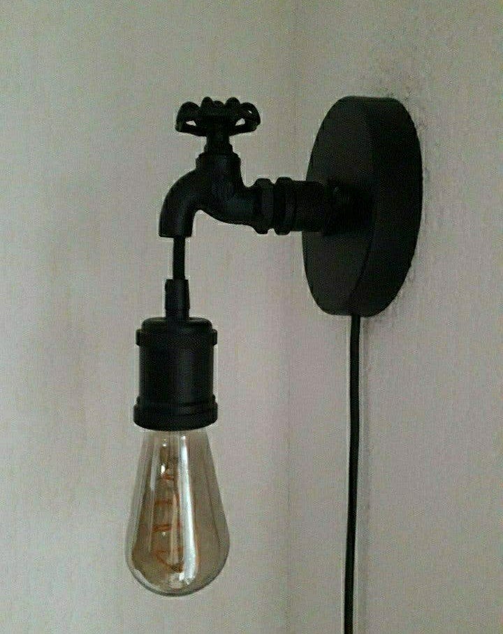 Industriële Kraan Wandlamp mat zwart - Lumidora lamp, Ophalen of Verzenden, Metaal