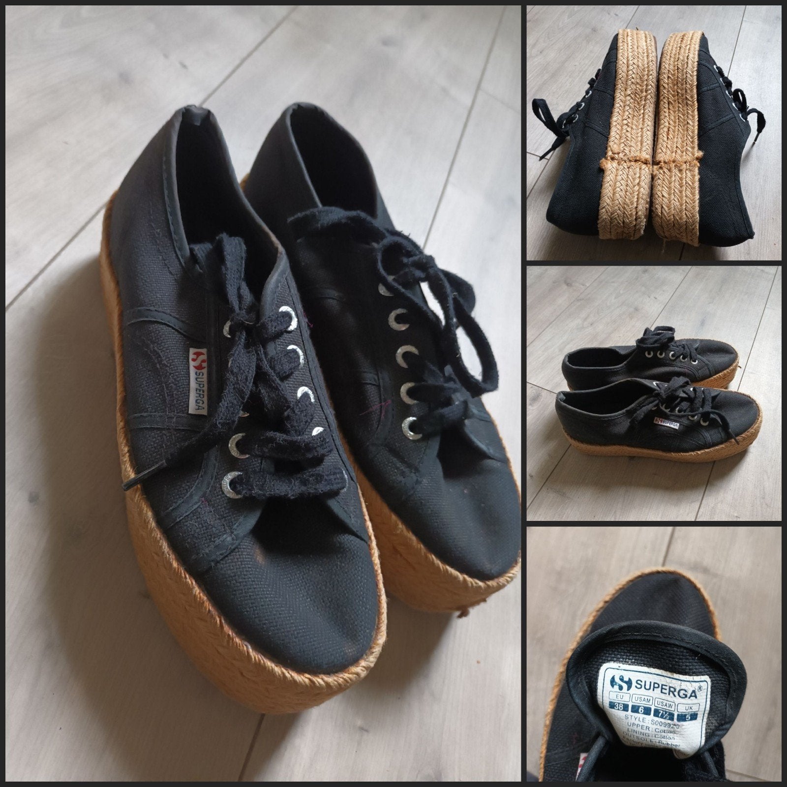 Superga espadrille sneakers zwart vetersluiting 38, Zwart, Ophalen of Verzenden, Sneakers of Gympen, Gedragen