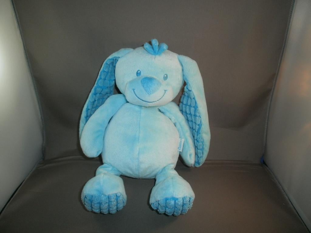 Tiamo konijn blauw velours met ruit oren/pootzolen 45 cm met, Kinderen en Baby's, Speelgoed | Knuffels en Pluche, Ophalen of Verzenden