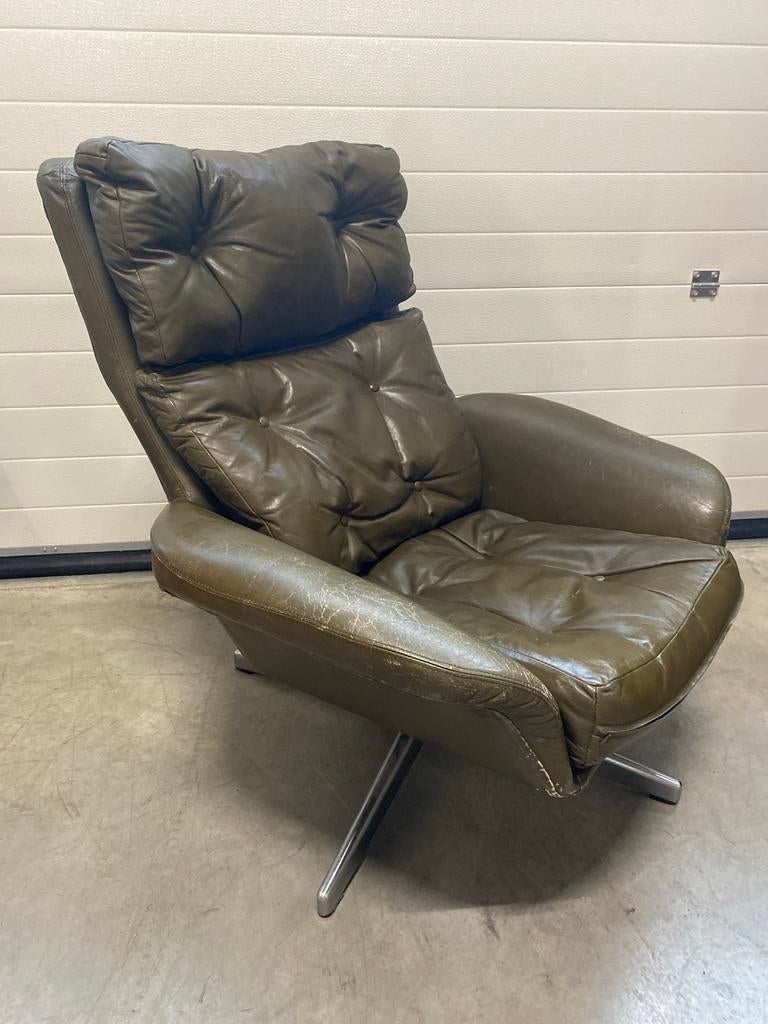 Vintage Scandinavische Fauteuil, Huis en Inrichting, Fauteuils, Ophalen, Gebruikt, Leer, 75 tot 100 cm