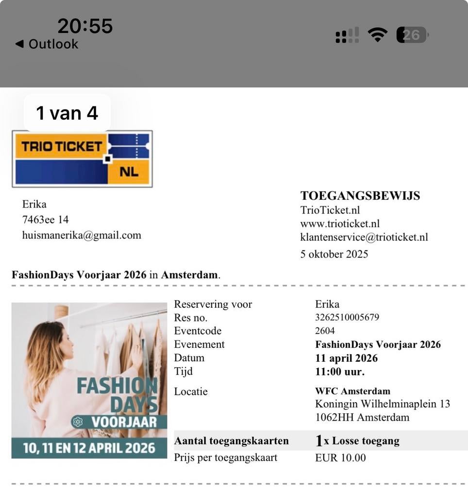 4 toegangskaarten world fashion days 11 april, Tickets en Kaartjes, Twee personen