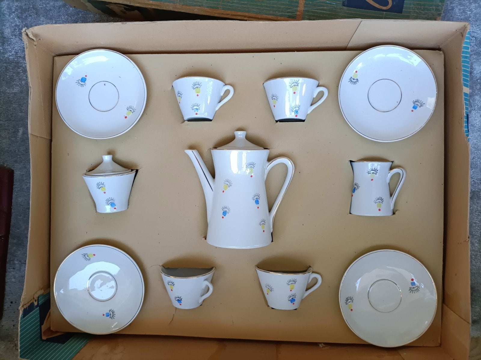 Antieke Porseleinen Koffieset in Originele Doos, Antiek en Kunst, Ophalen of Verzenden