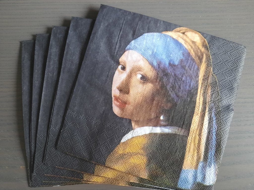 servetten vermeer "meisje met de parel' decoupage hobby, Overige thema's, Nieuw, Meerkleurig, Ophalen of Verzenden