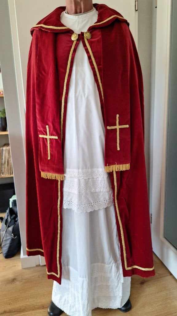 Sint Nicolaas pak XL met mijter, pruik en baard, handschoen, Ophalen of Verzenden, Zo goed als nieuw