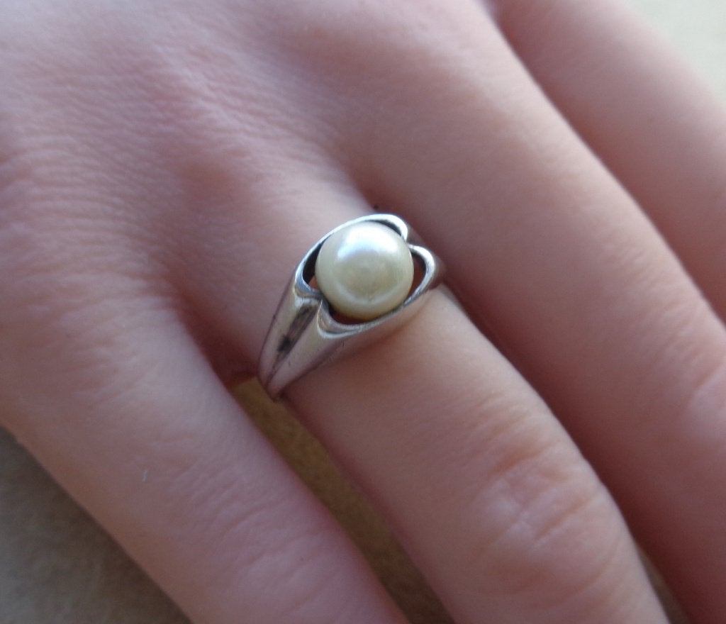 antiek zilveren ring met parel [367], Verzenden, Zilver, Ring